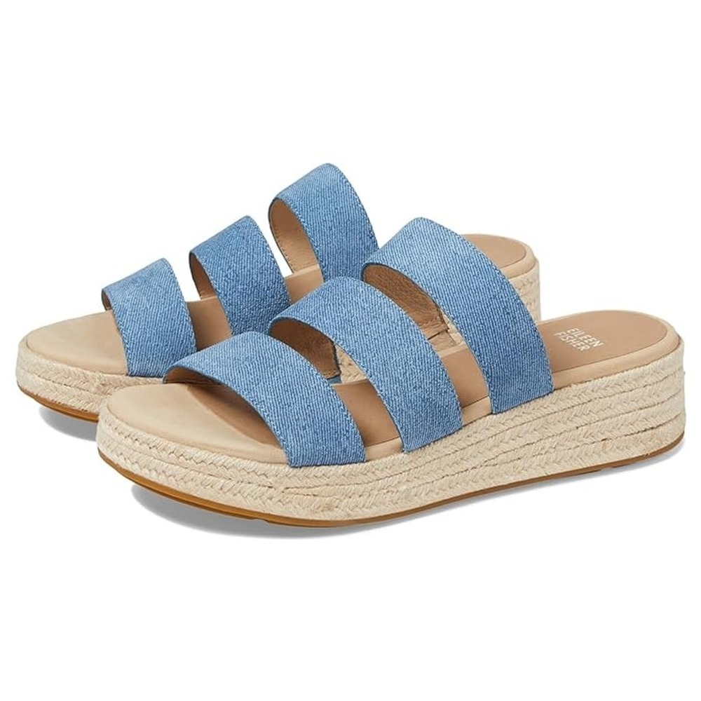 Eileen Fisher NEW Mayla Denim Three Band Espadrille Platform Sandals Blue Size 9